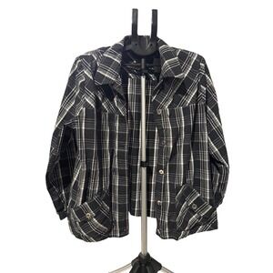 Allison Daley Womens Plaid Button Front Jacket Black White Grey Size L